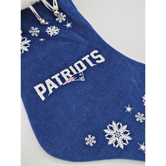New England Patriots Christmas Holiday Snowflake Stocking Jingle Bells NFL 19" - Picture 2 of 8